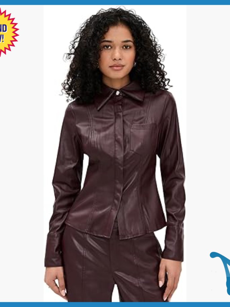 Mid-Weight Faux Leather Button-Down Shirt With Snap Cuffs